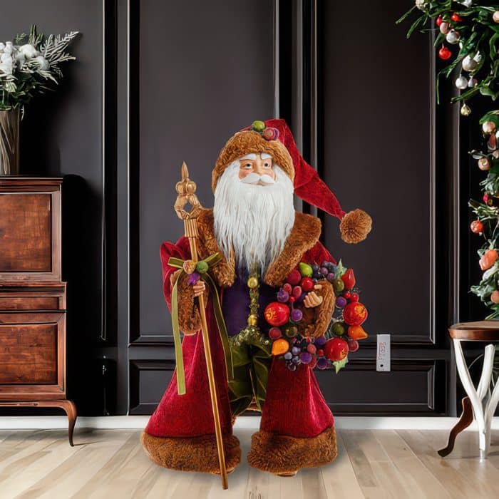 Sugar Fruit Wreath Santa Figurine Glam