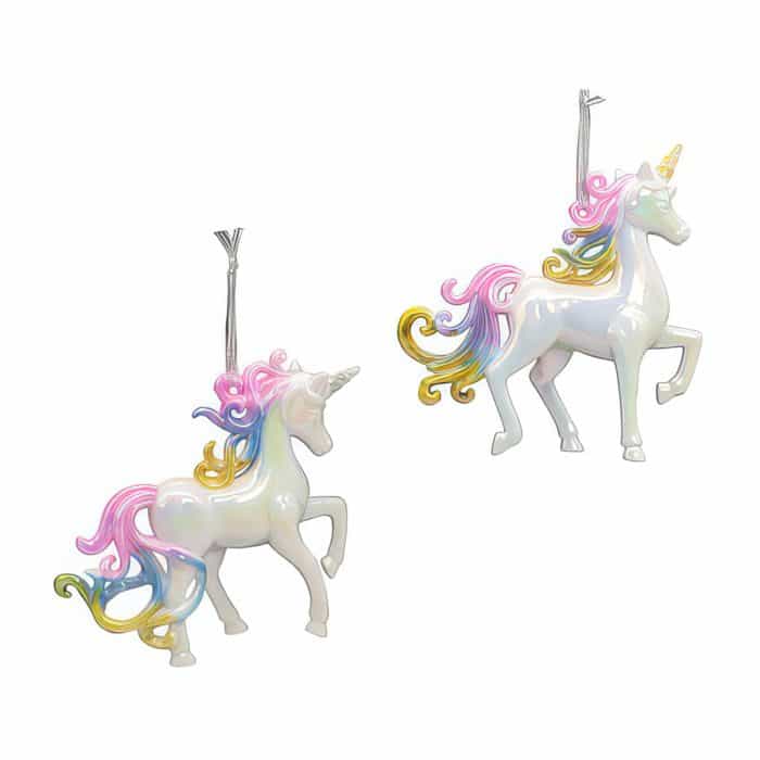 Unicorn White Iridescent Ornaments Back