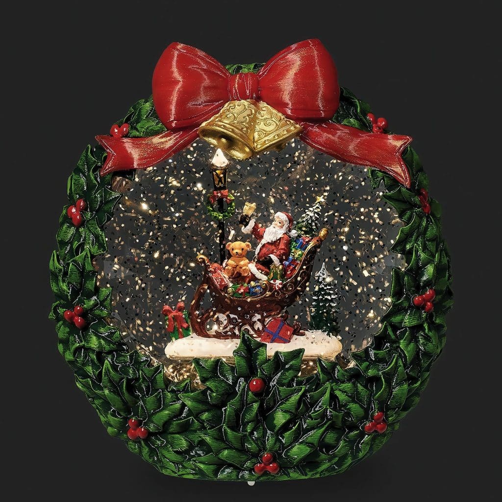 Wreath with Santas Sleigh Lit Swirl Anniversary Special