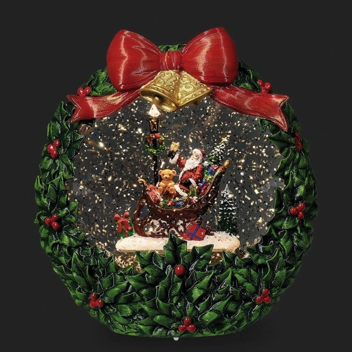 Wreath with Santas Sleigh Lit Swirl Anniversary Special