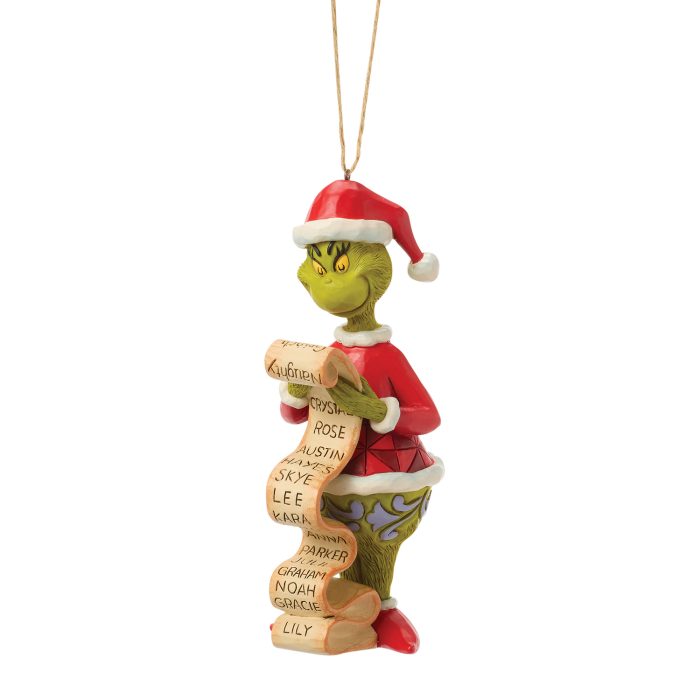 Grinch with List Ornament by Jim Shore Quarter View