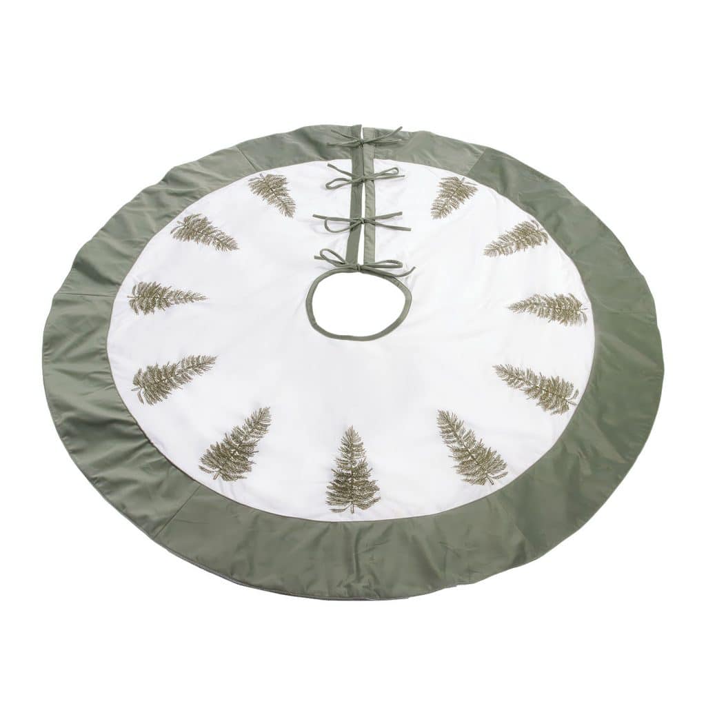 Pine Trees Dusty Green Border Tree Skirt 48