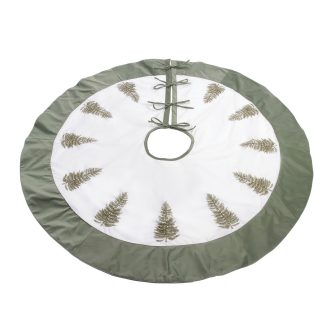 Pine trees dusty green border tree skirt 48" - christmas store Pine Trees Dusty Green Border Tree Skirt 48