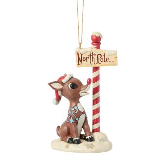 Rudolph by north pole sign ornament by jim shore - christmas store Rudolph by North Pole Sign Ornament by Jim Shore