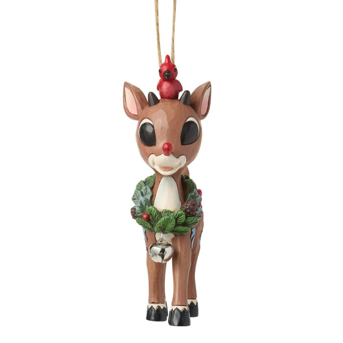 Rudolph with Jingle Bell Wreath Ornament by Jim Shore Front