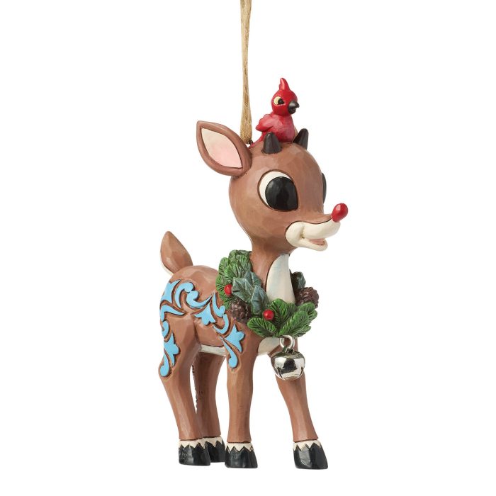 Rudolph with Jingle Bell Wreath Ornament by Jim Shore Quarter View