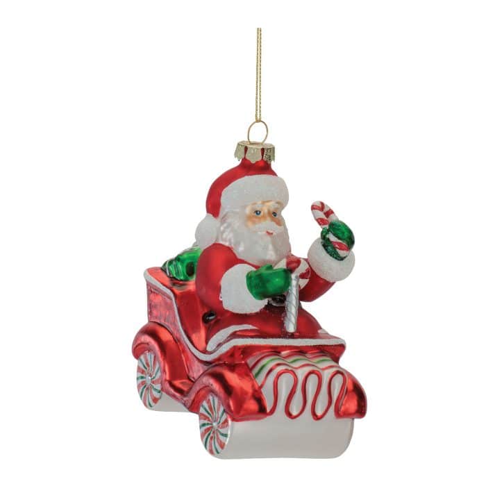 Santa in a Candy Car Ornament