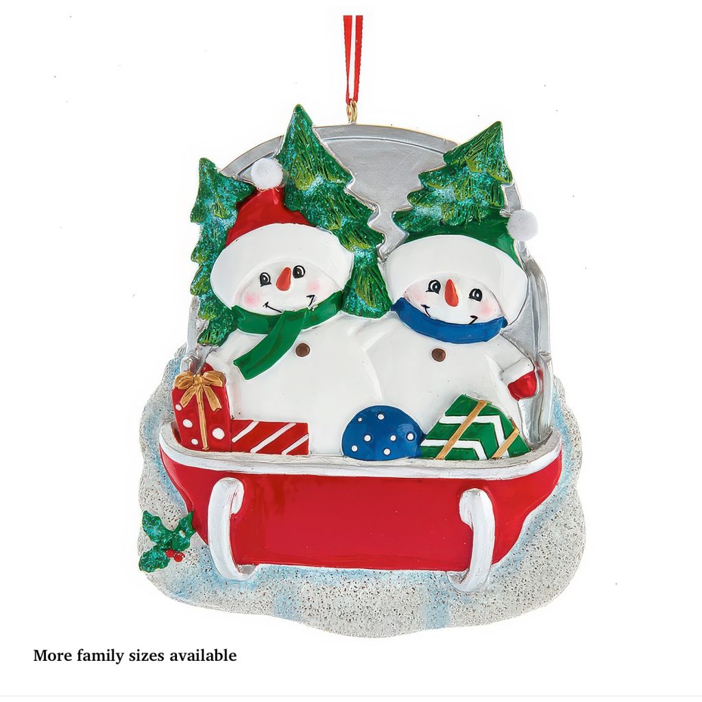 Snow Family on Sled Ornaments Personalize