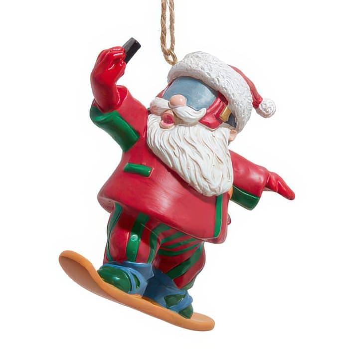 Snowboarding Selfie Santa Ornament