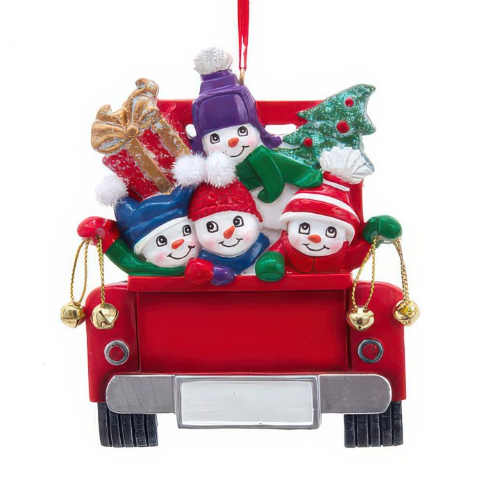 Snowman Family in Truck Ornaments Personalize Four