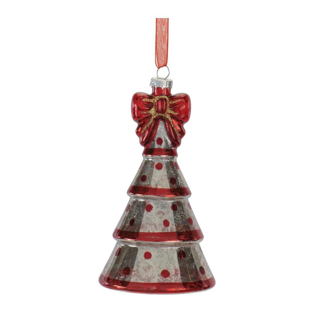 Stacked Tree Red Bow Ornament