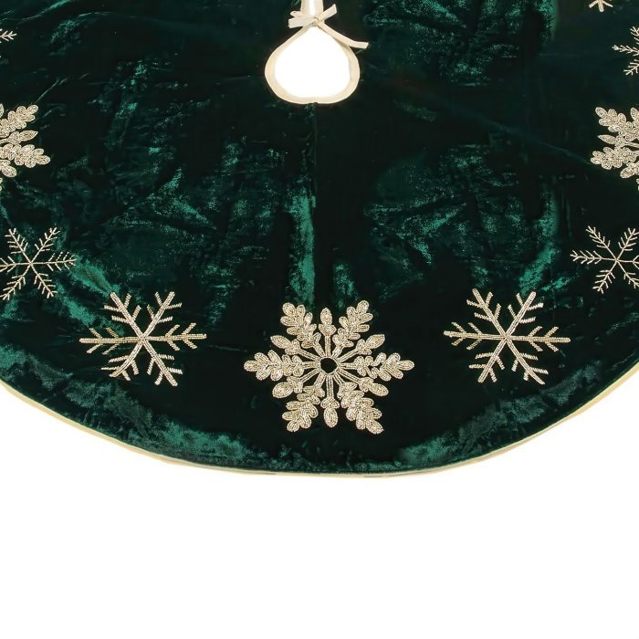 Velvet Embroidered with Snowflakes Tree Skirt 48 Close Up