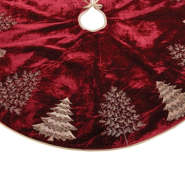 Velvet Embroidered with Trees Tree Skirt 48 Close Up