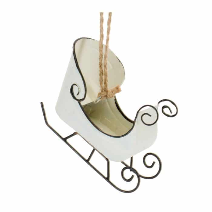Vintage Look Metal Sleigh Ornaments White