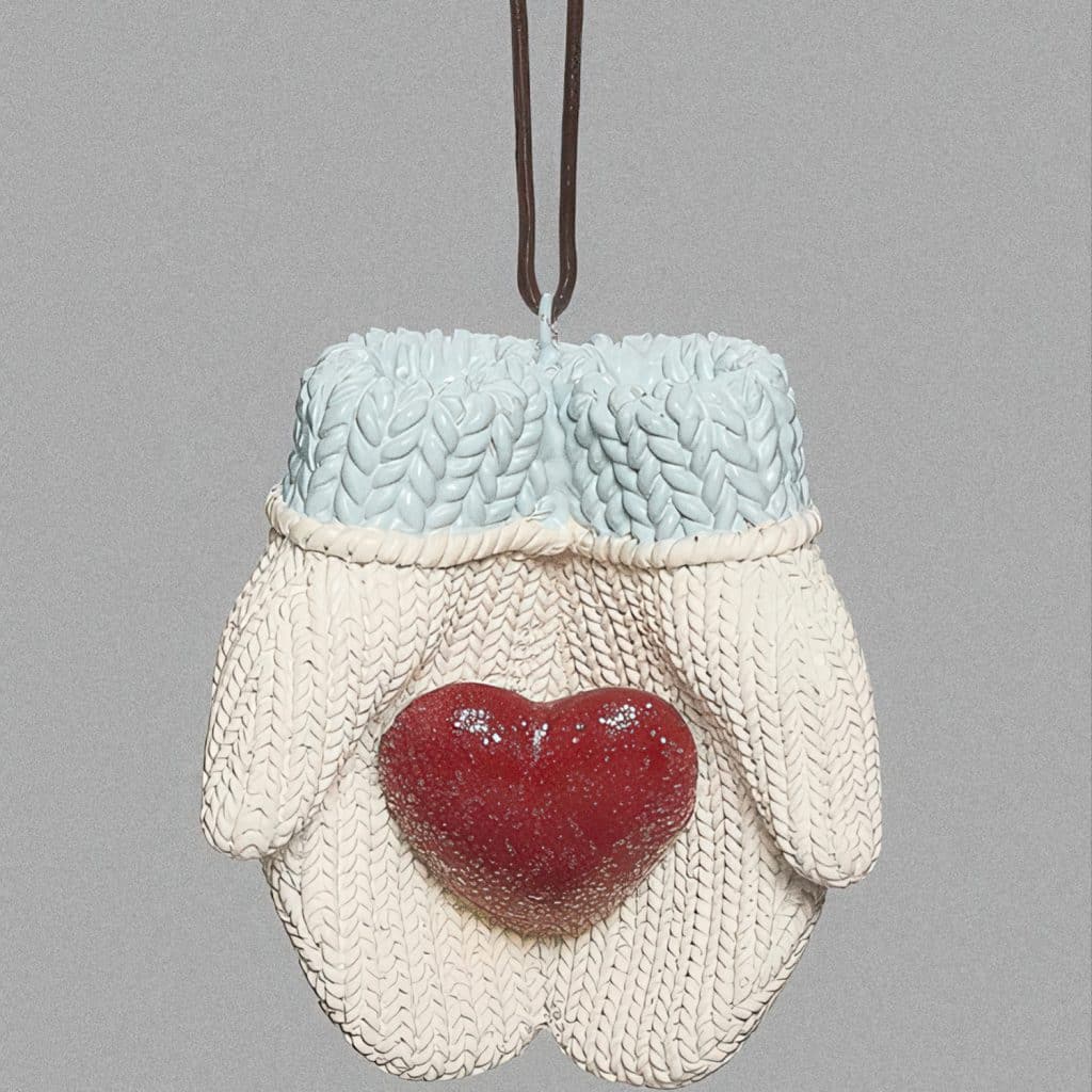 Christmas Mittens with Heart Ornament