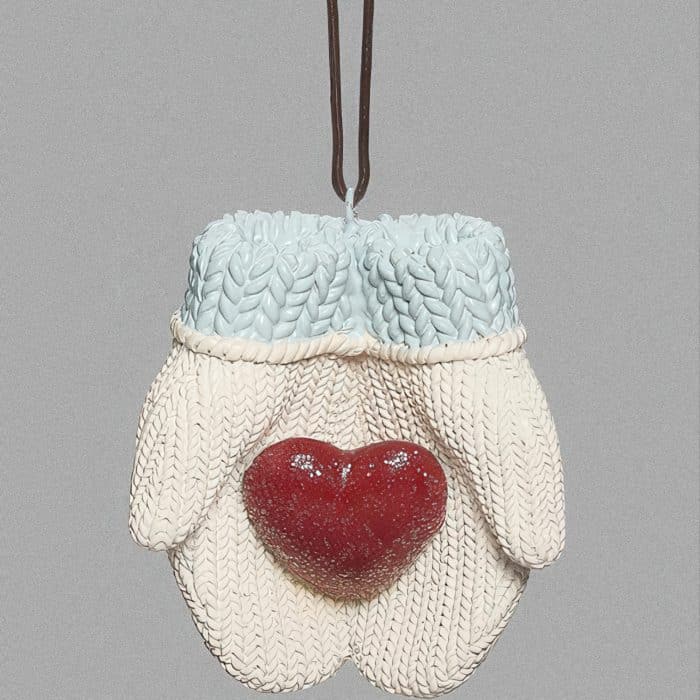 Christmas Mittens with Heart Ornament
