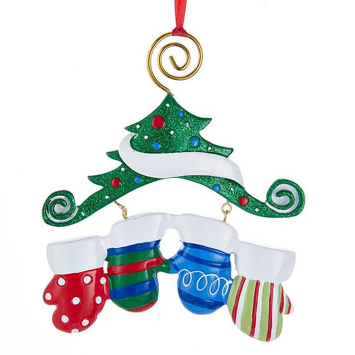 Colorful Mitten Family Ornament Personalized Four