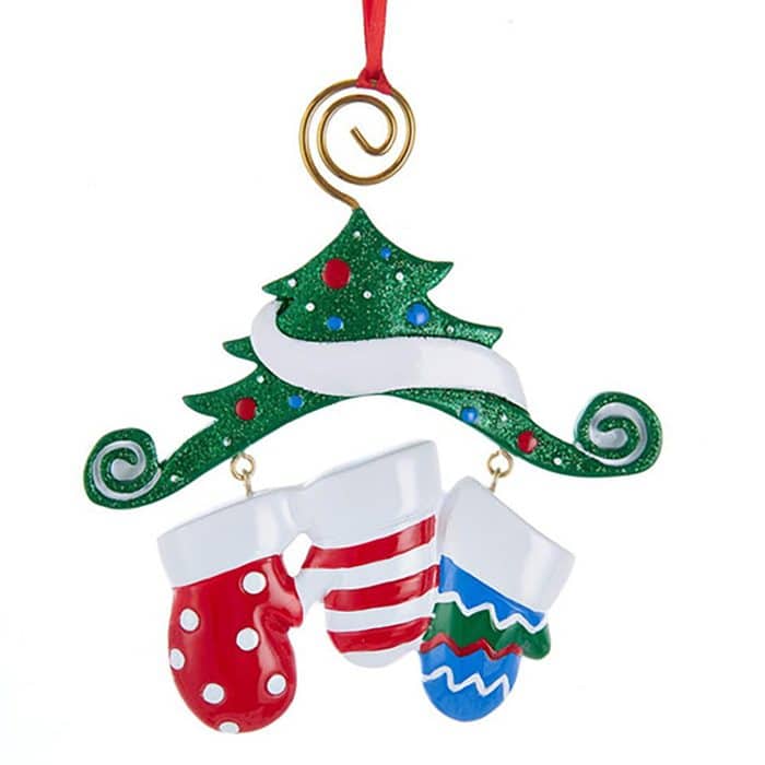 Colorful Mitten Family Ornament Personalized Three