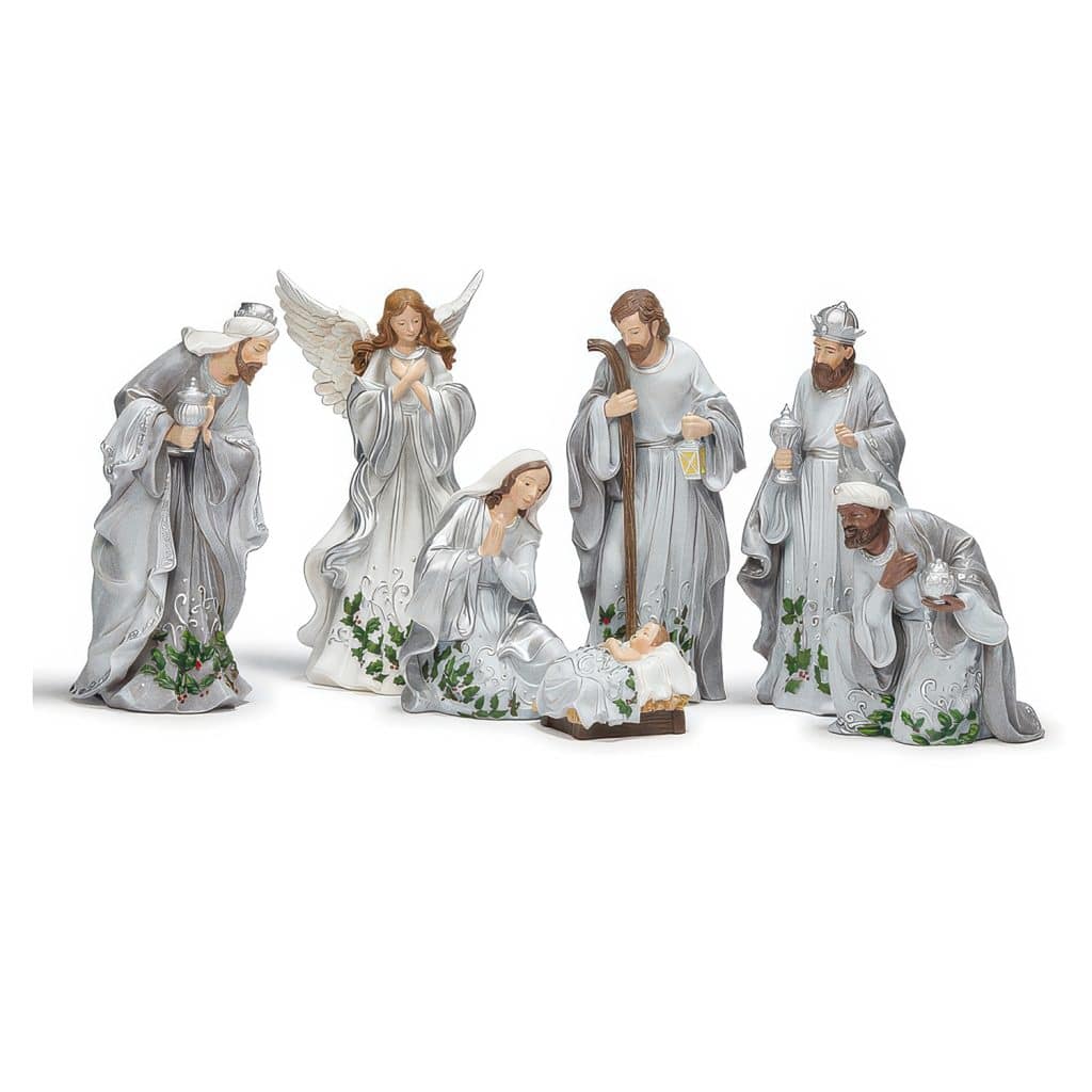 Silver Holly Berry Curl Nativity Figurines