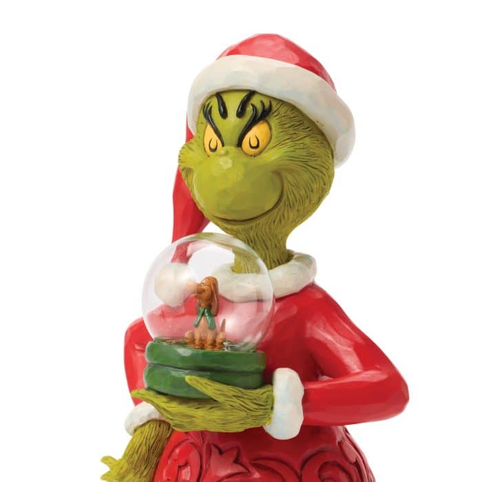 Grinch Holding Dome with Max by Jim Shore Close Up