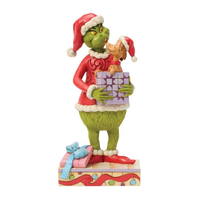 Grinch Holding Gift with Max by Jim Shore