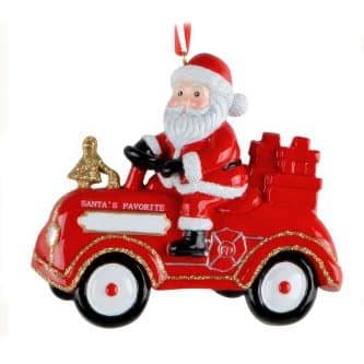 Santa Vintage Look Firetruck Ornament Personalize